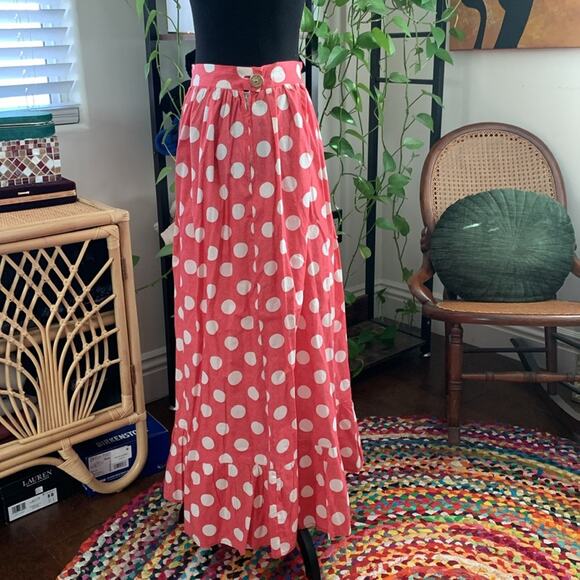 Vintage 60s Handmade Red & White Polka Dot Minnie Mouse Ruffle Hem Maxi Skirt - Picture 3 of 4